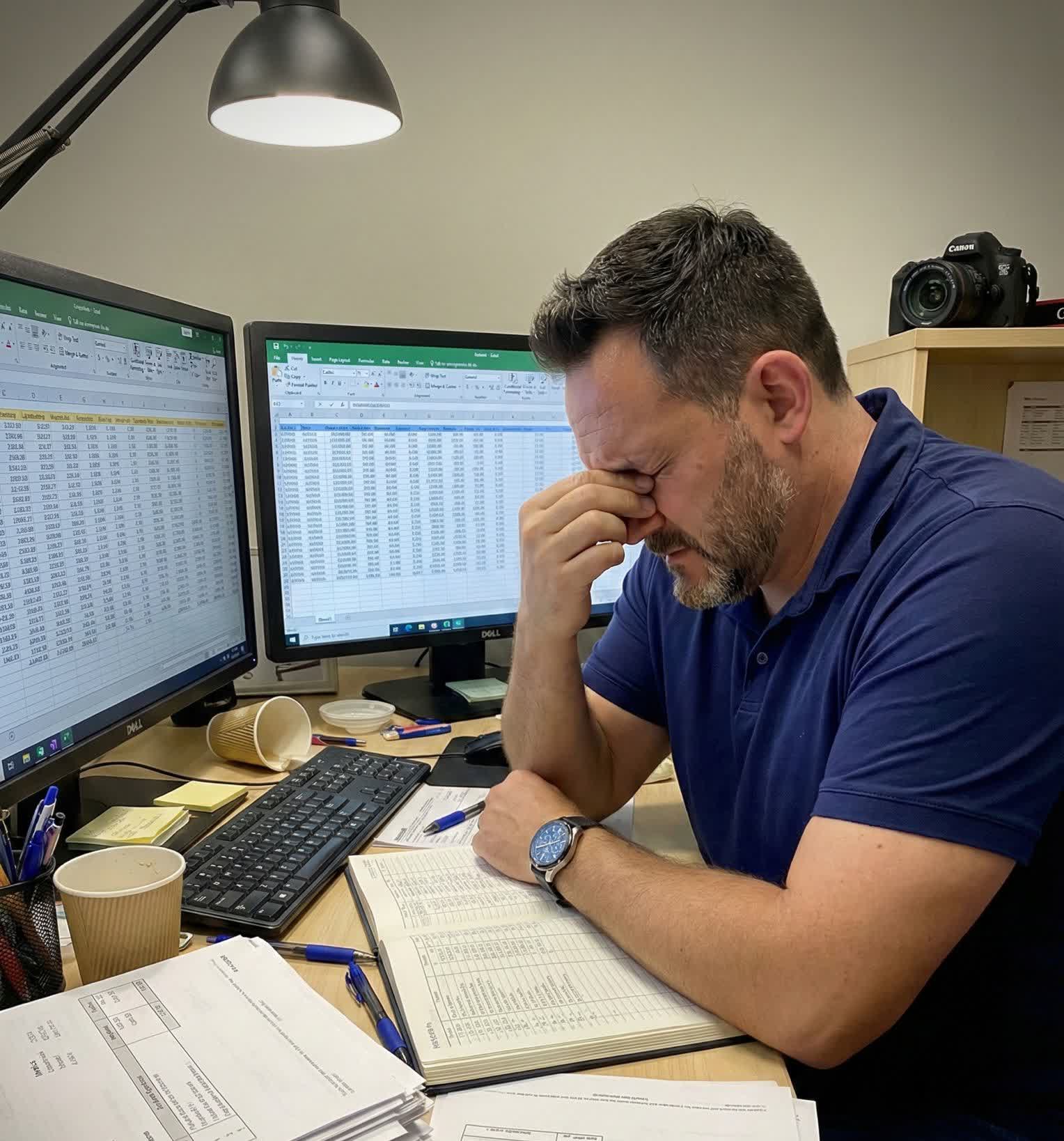 Neftali Morales at his desk at BLF Transportation