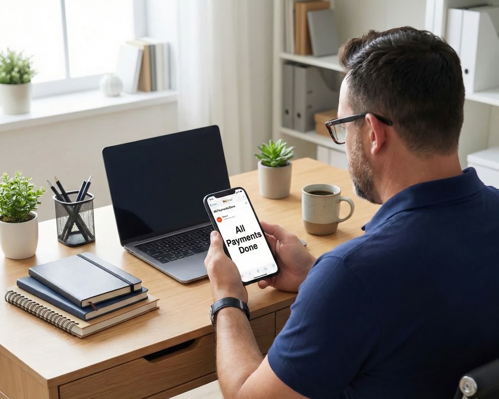 Neftali checking payments on his phone