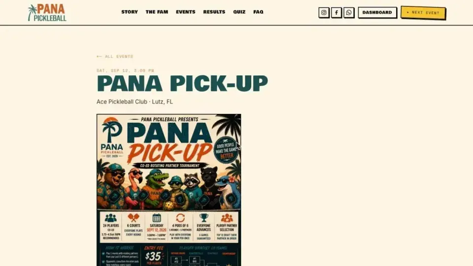 The public event page and its roster